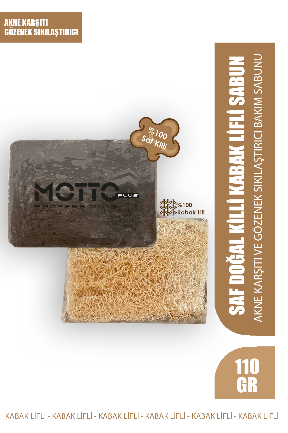 Motto Plus Professional Arındırıcı ve Tazeleyici El Yapımı Saf Killi Ve Kabak Lifli Sabun 110gr