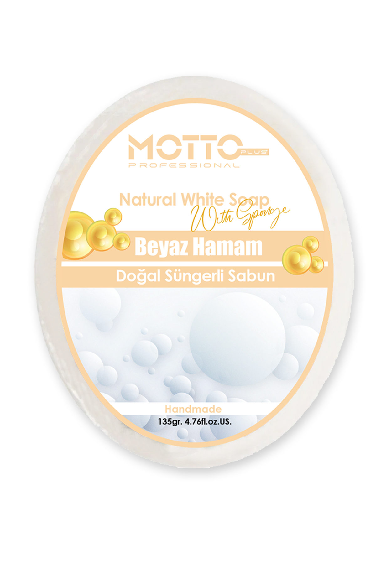 Motto Plus Professional Beyaz Sabun Kokulu Doğal Oval Süngerli Hamam Sabunu 135 Gr.