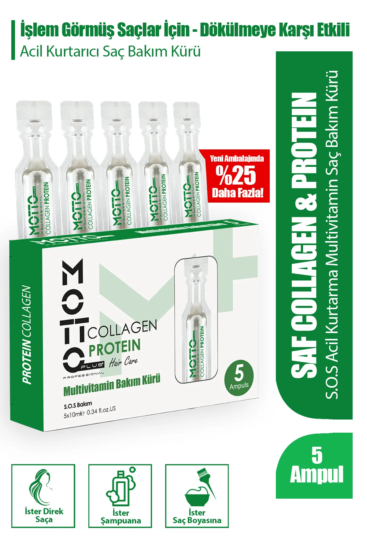 Motto Plus Professional İşlem Görmüş Saçlar Için Dökülmeye Karşı Etkili Acil Kurtarma Bakımı Saf Multivitamin 5'li Ampul