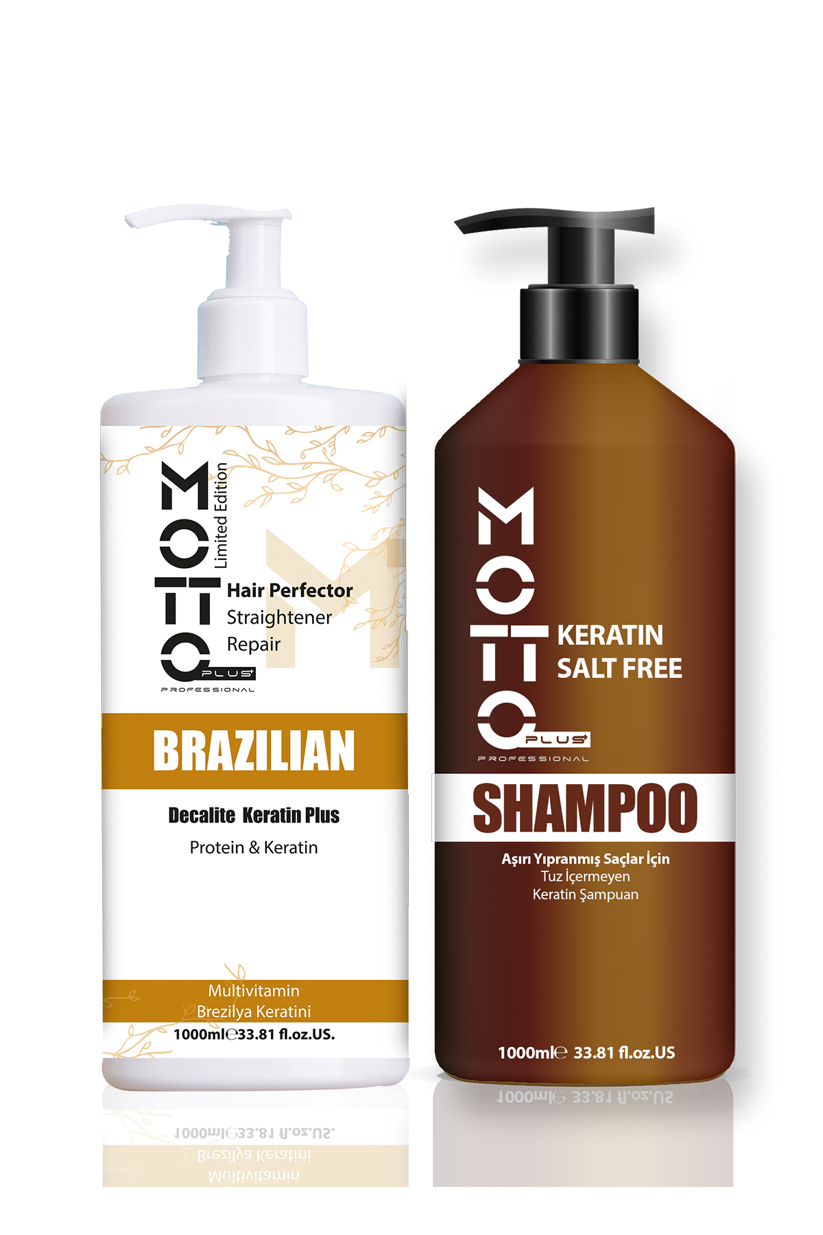 Motto Plus Professional Aşırı Yıpranmış Saçlar Için Saç Düzleştirici Keratin & Tuzsuz Şampuan 2'li Set