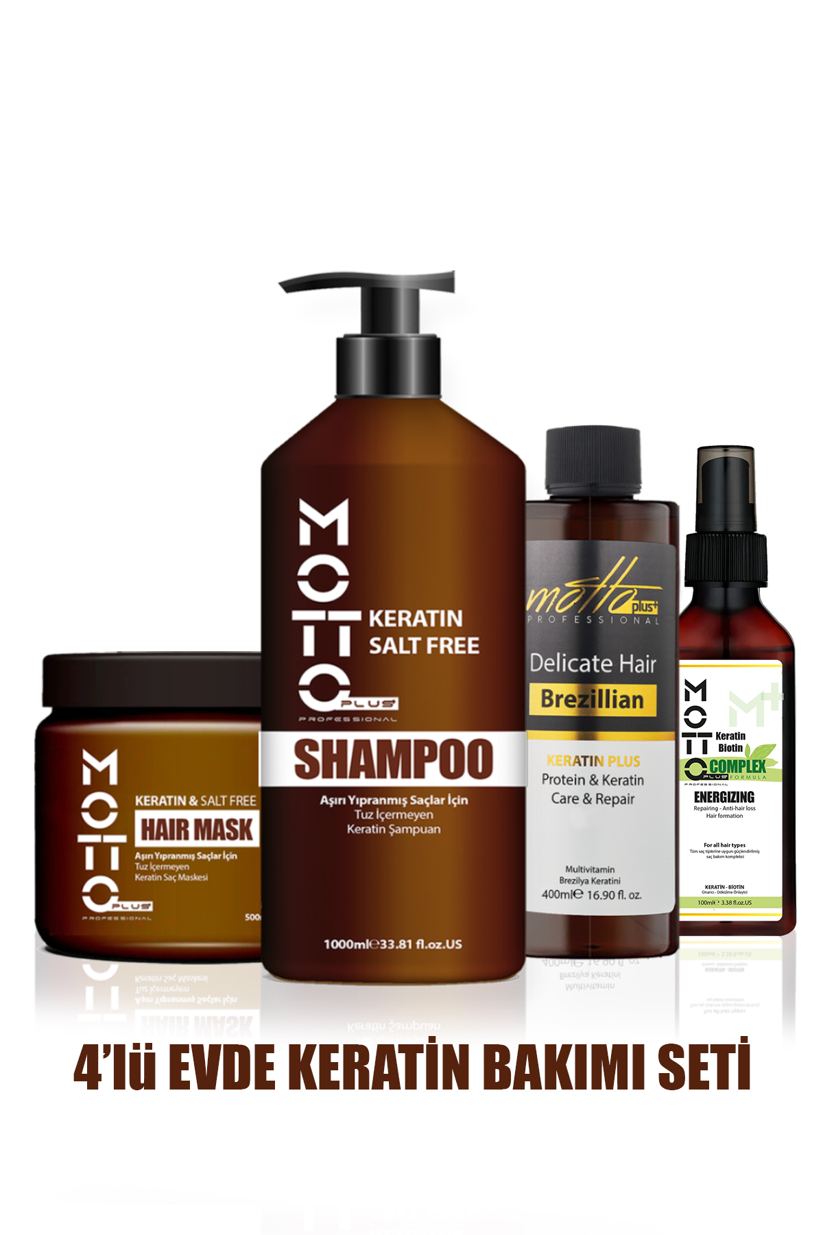 4'Lü 4lü Set Brezilya Fönü Şampuan Keratin Saç Düzleştirici Botox Bakım Seti (KERATİN-ŞAMPUAN-MASKE-SERUM)